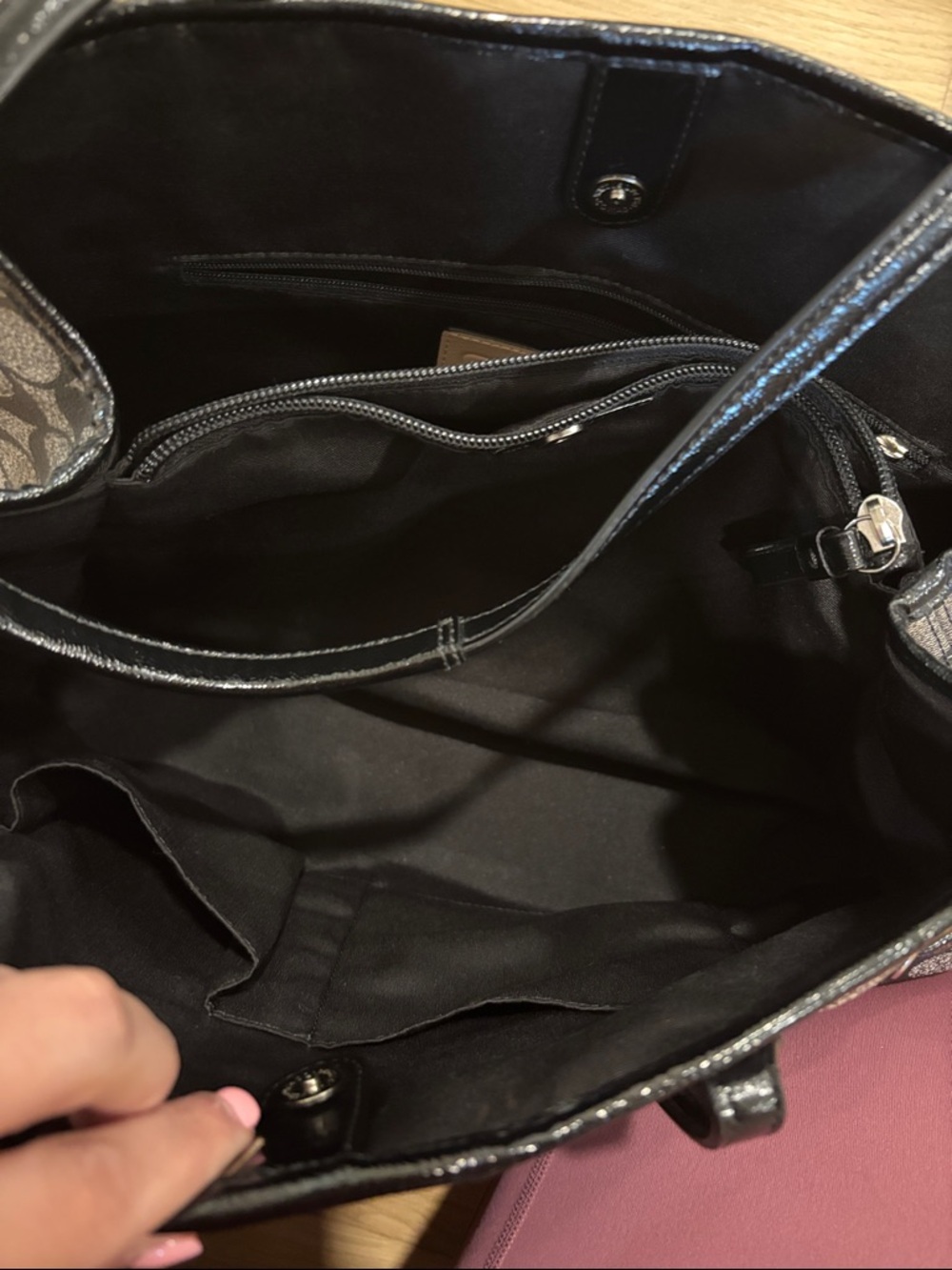 Coach Gray and Black Signature Canvas Stripe Tote - Picture 4 of 5